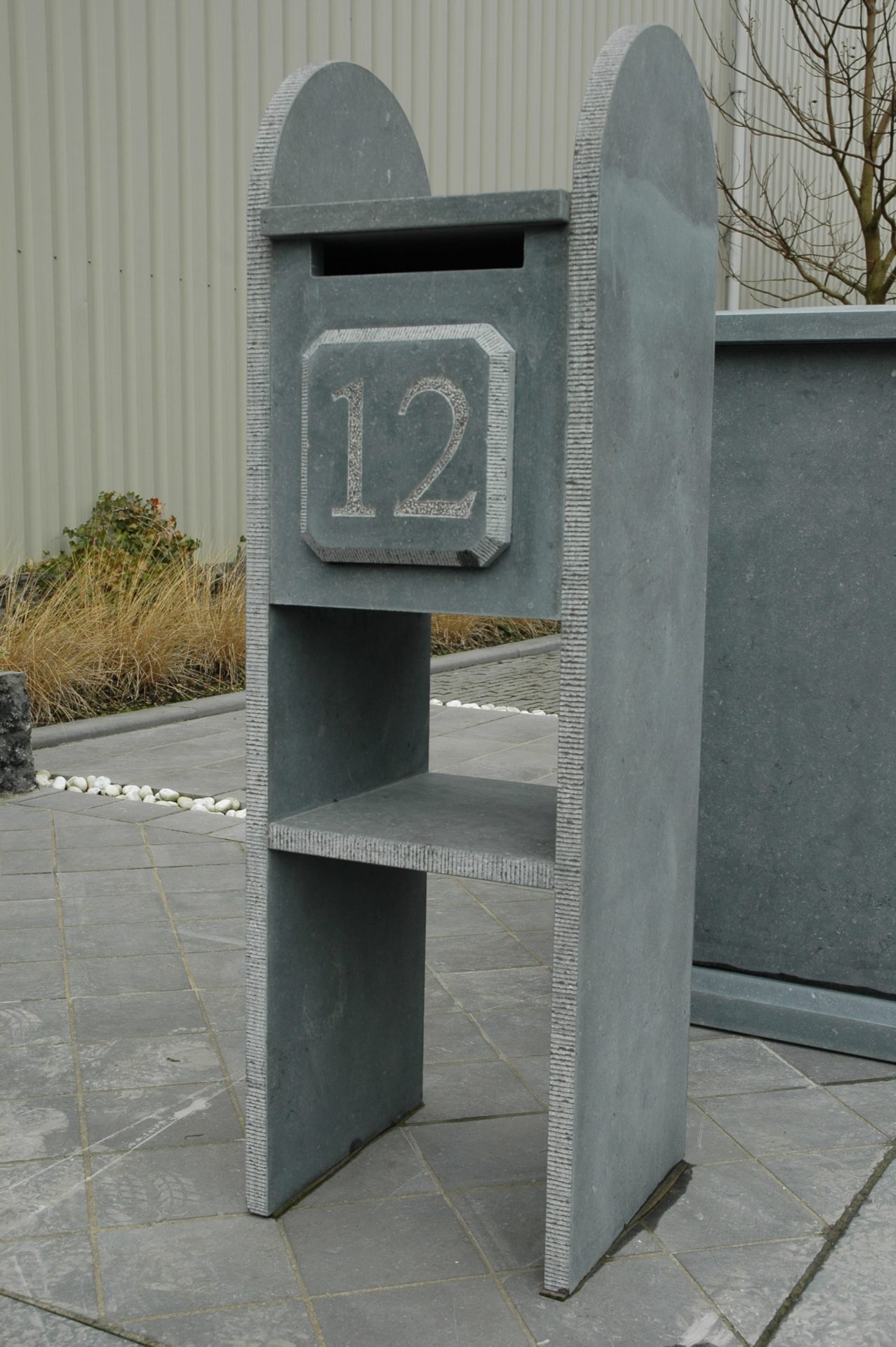 Belgian bluestone letterbox engraved numbers