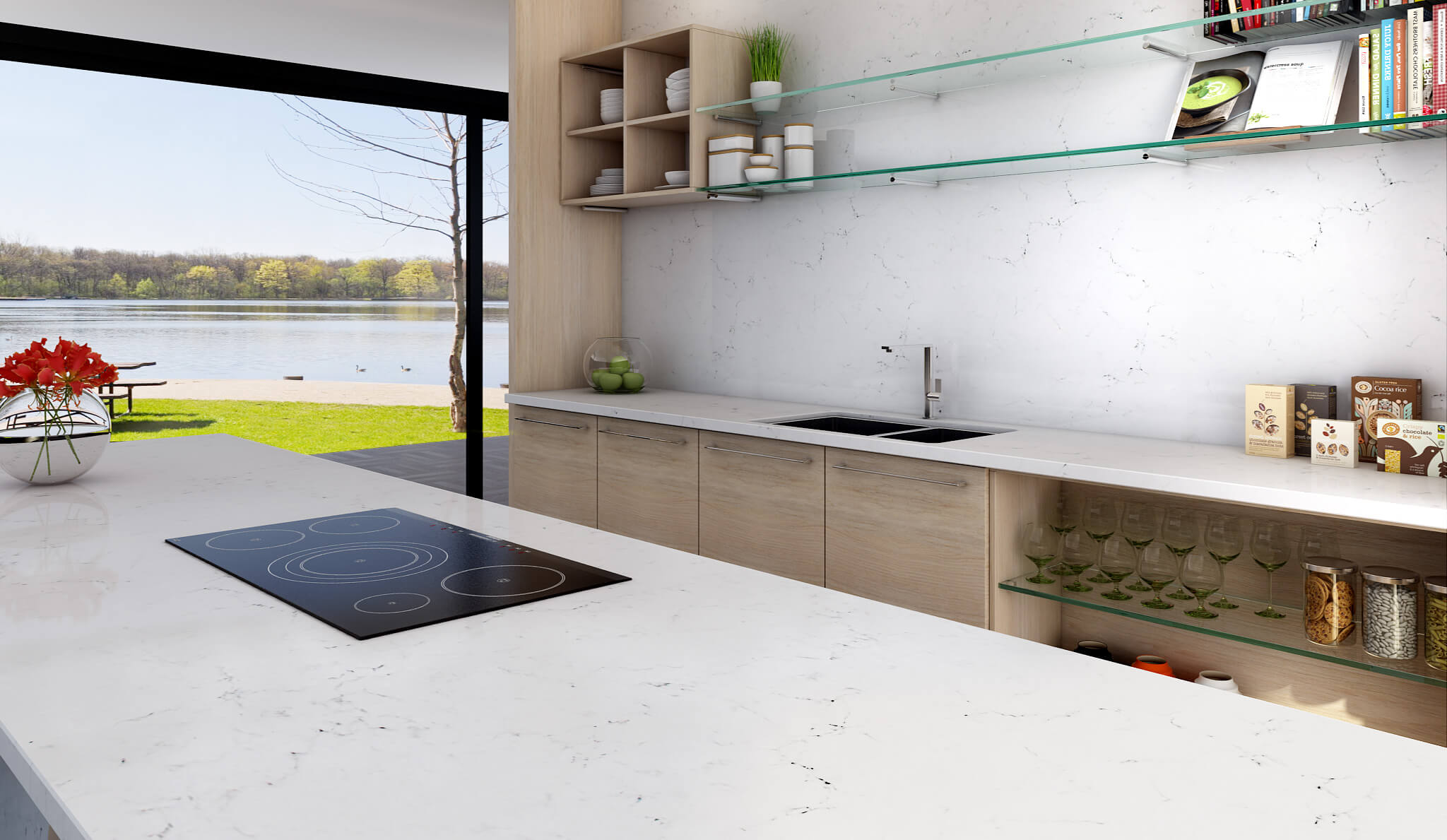 Quartz Unistone Carrara Misterio kitchen worktop